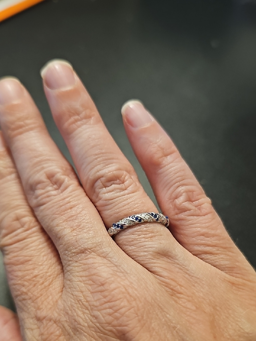 Classic Silver Band Ring with Blue Stone Accents